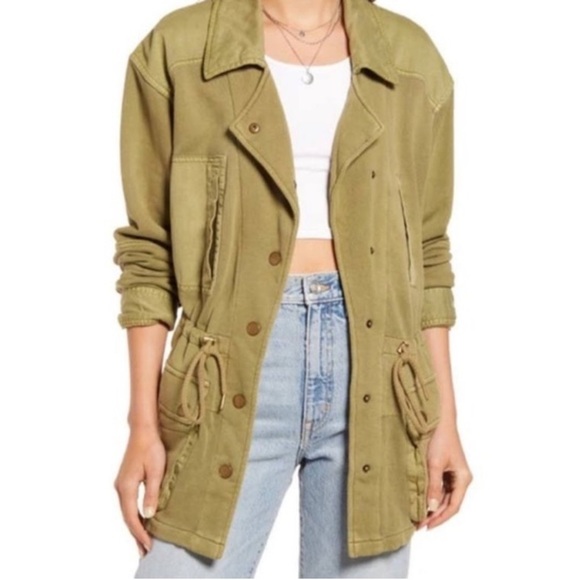 Free People Sage Green Mixed Media Saturday Cozy Utility Jacket - Picture 7 of 11